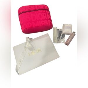 Miss Dior Vibrant Pink Cosmetic Bag with Gift Bag and 3 Piece Beauty Inclusion-